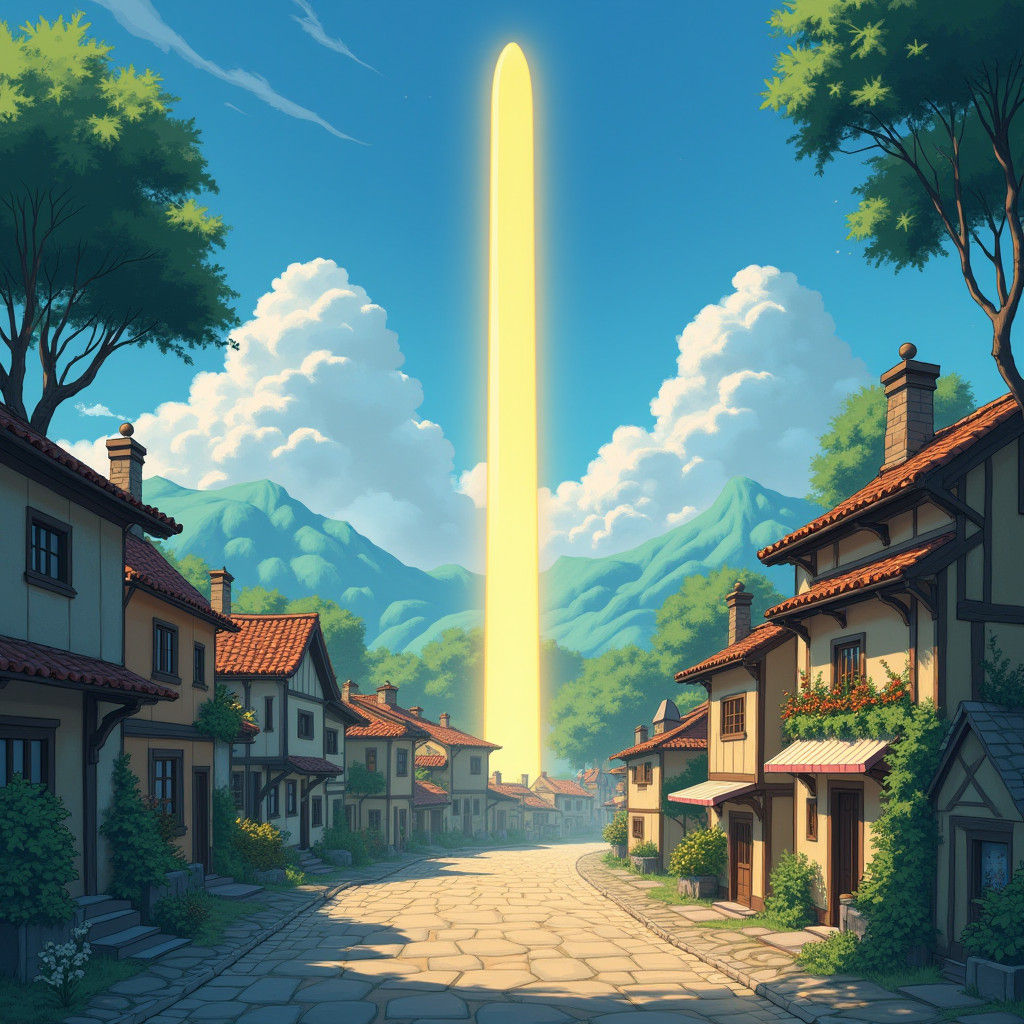 Whimsical Village Radiates Golden Magic