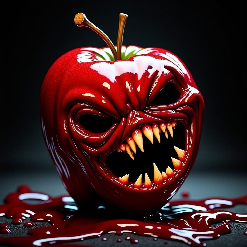 Grotesque Apple in Dark, Gritty 3D Render Style