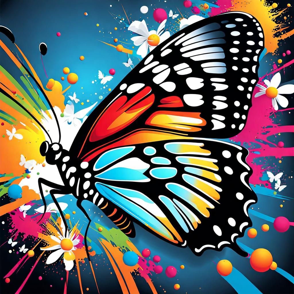 Butterfly Flying Around Graffiti Art in 3D