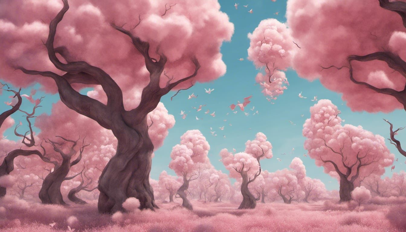 Whimsical Grove of Cotton Candy Trees