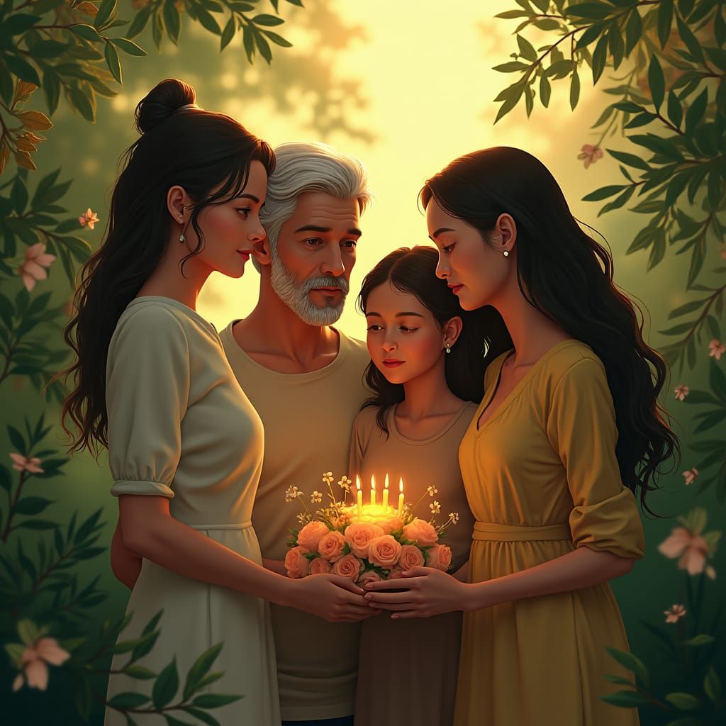 Family Remembrance Portrait in Dramatic Lighting