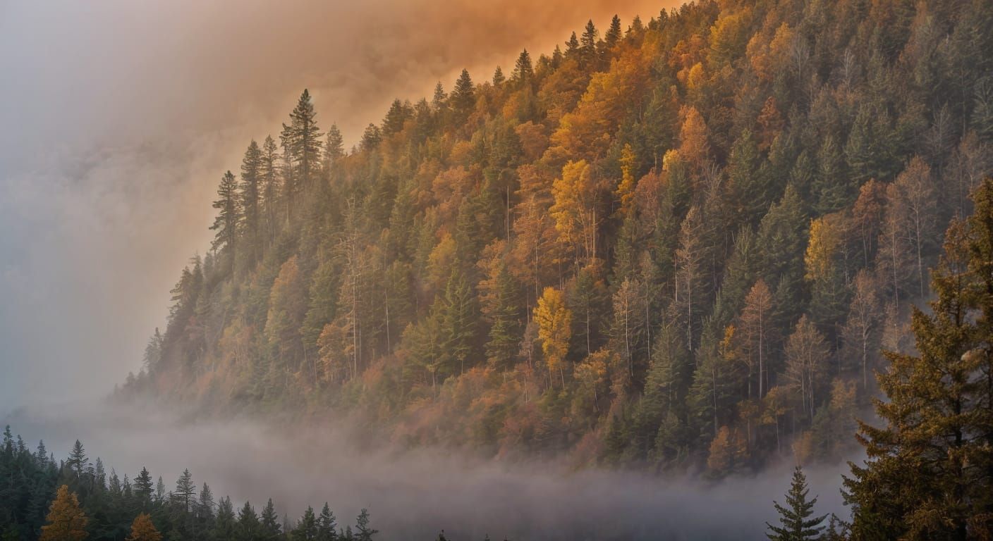 Autumn Fog Over the Mountains