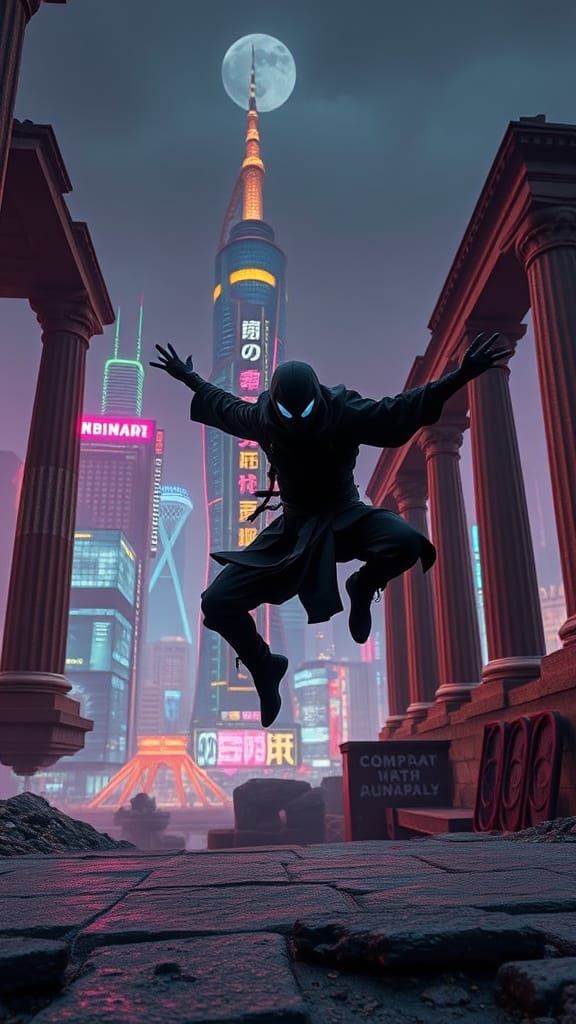 Futuristic Zentai Figure Leaps Between Worlds