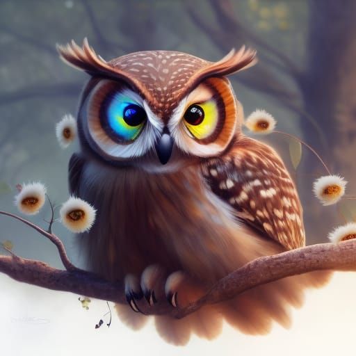 Enchanted Owl Portrait with Lush Floral Details