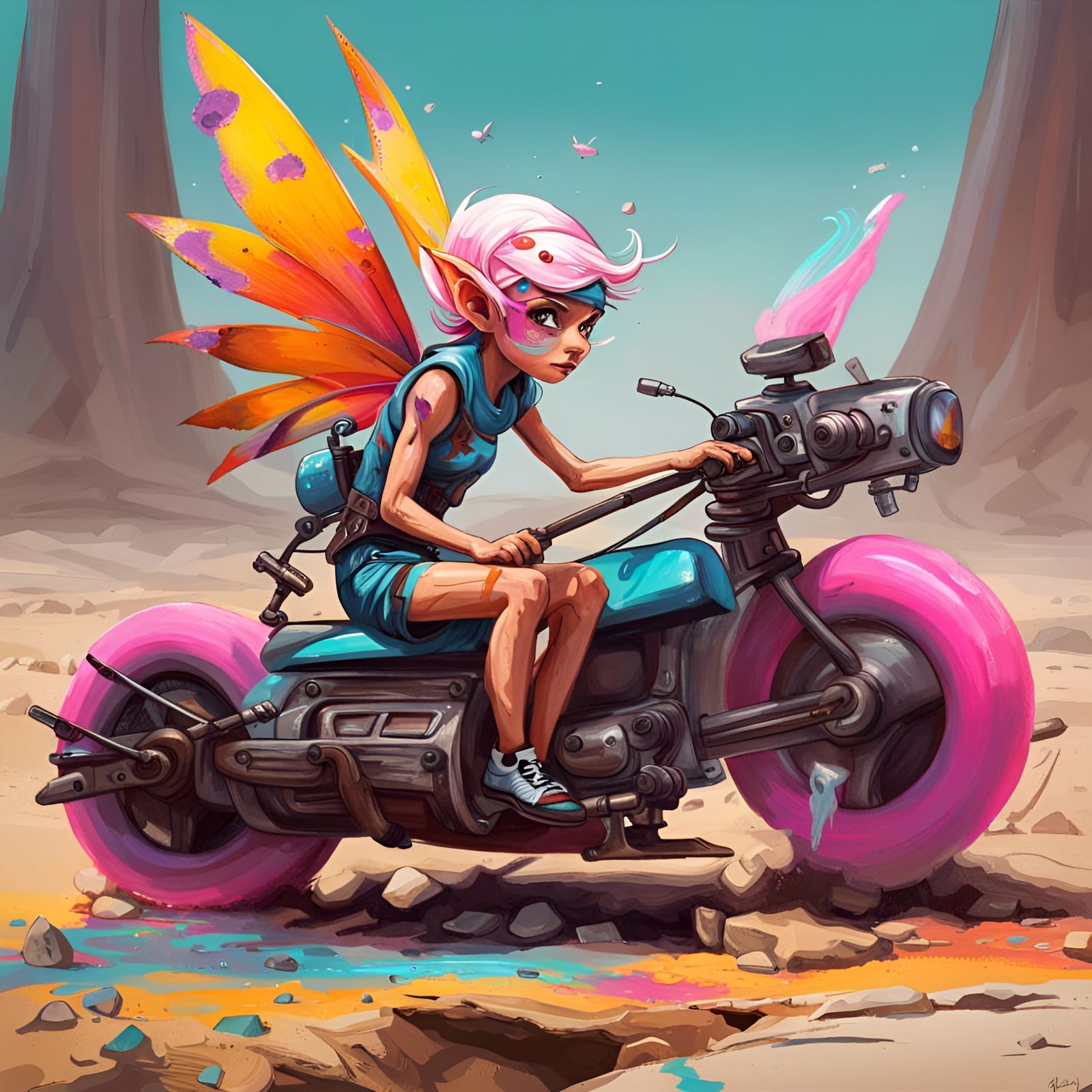 Fairy Elf Rides Speeder Bike: Graffiti Art