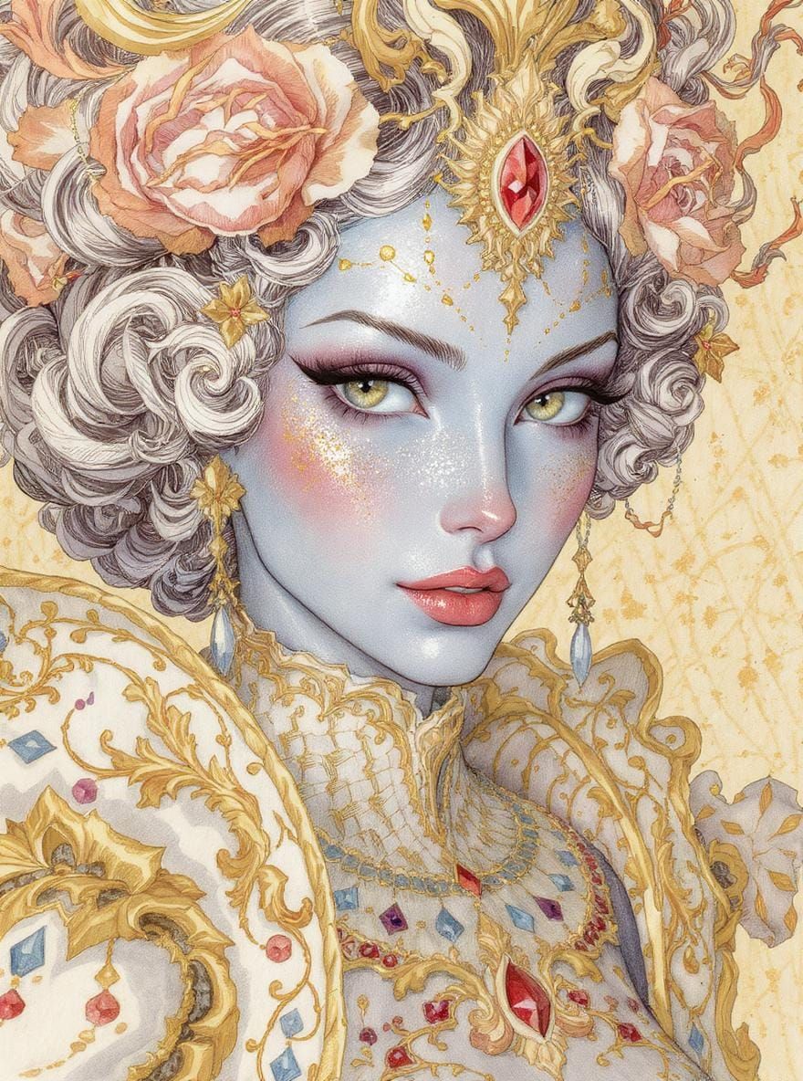 Intergalactic Princess Portrait with Gold Leaf Inlays