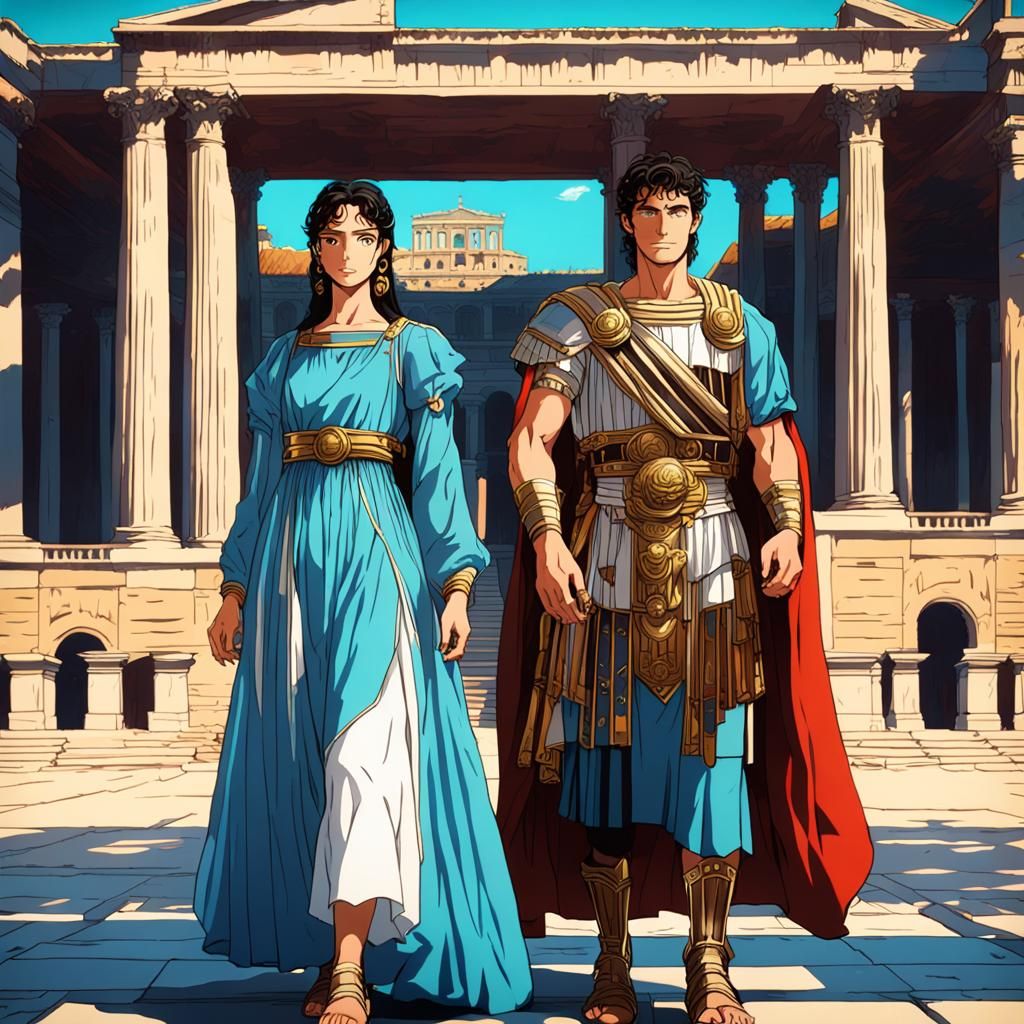 Anime Roman Couple in Classical Italian Setting