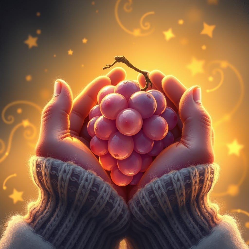 Gentle Hands Cradle a Glowing Grape in Soft, Warm Light