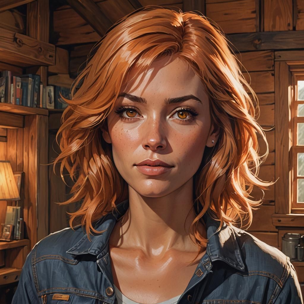 Portrait of Woman with Orange Hair in Dreamlike Style