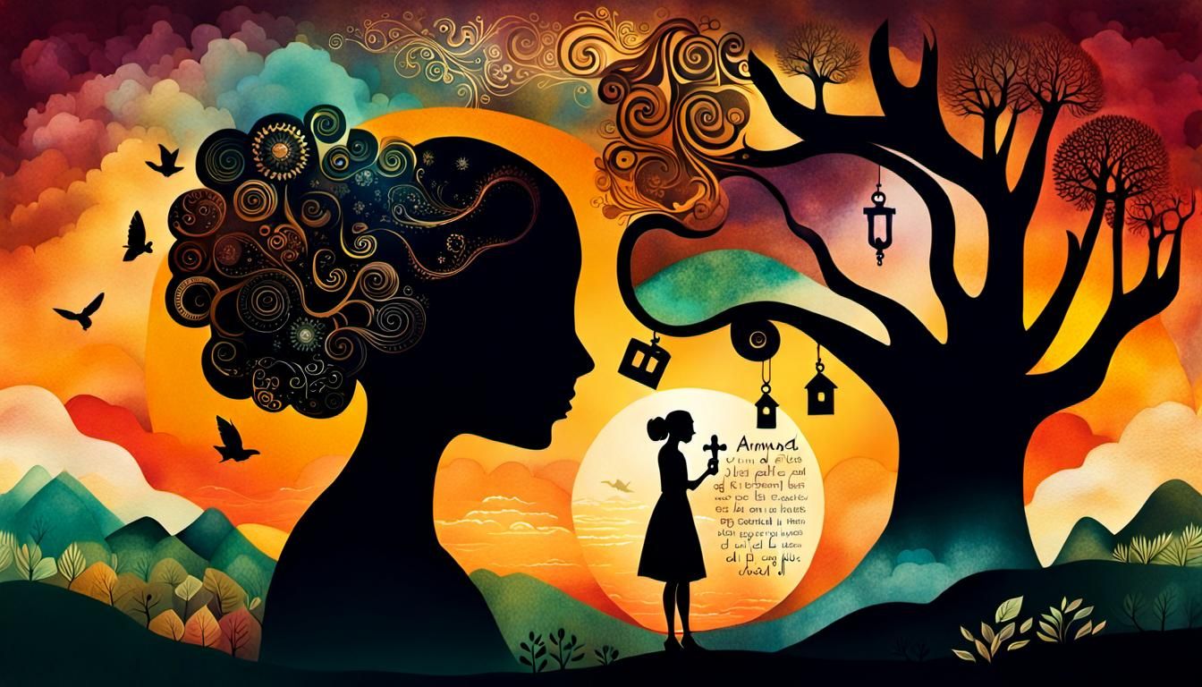 Empowering Collage: Woman with Key to Self-Discovery