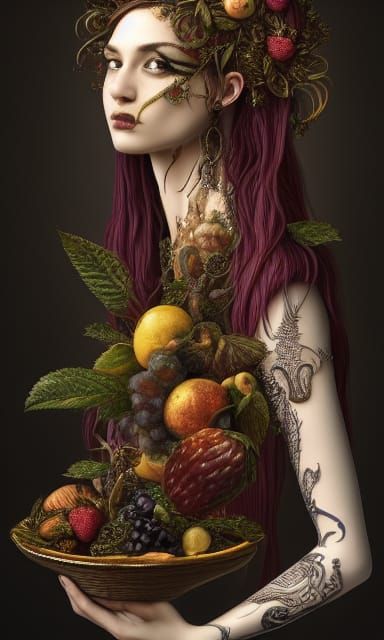 Dark Fantasy Feast with Fractal Hair in Gothic Style