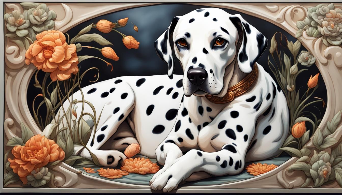 Dalmatian Dog in Ceramic Tile Art with Flowers