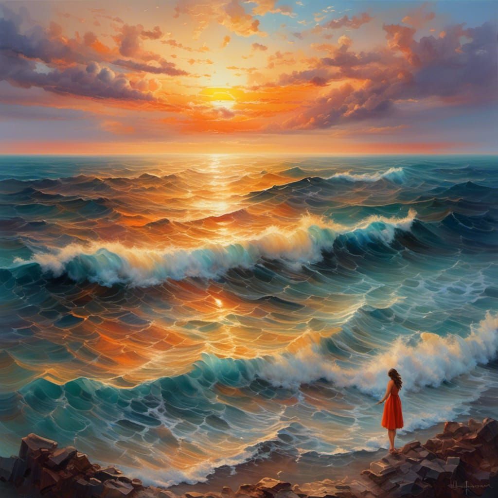 Ocean Sunset Painting with Painterly Portrait Techniques