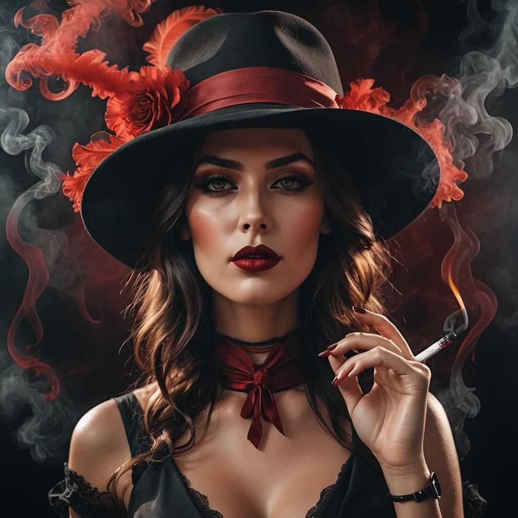 Monochrome Woman with Red Accents, Surreal Portrait