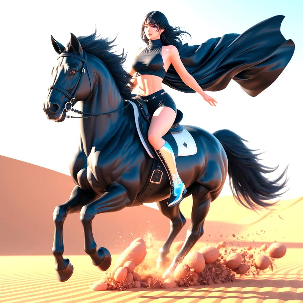 Woman Rides Arabian Black Horse Through Desert in Stunning 3...