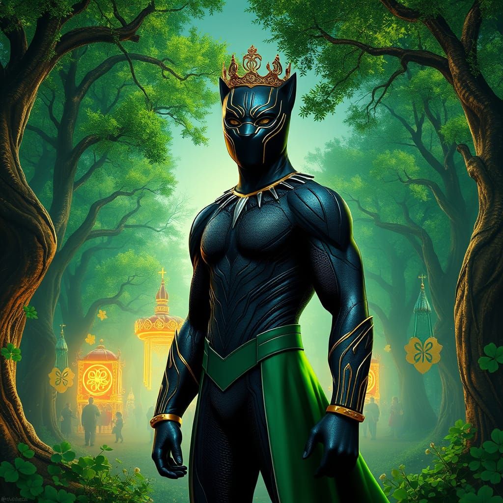 Regal Black Panther in Emerald Irish Landscape