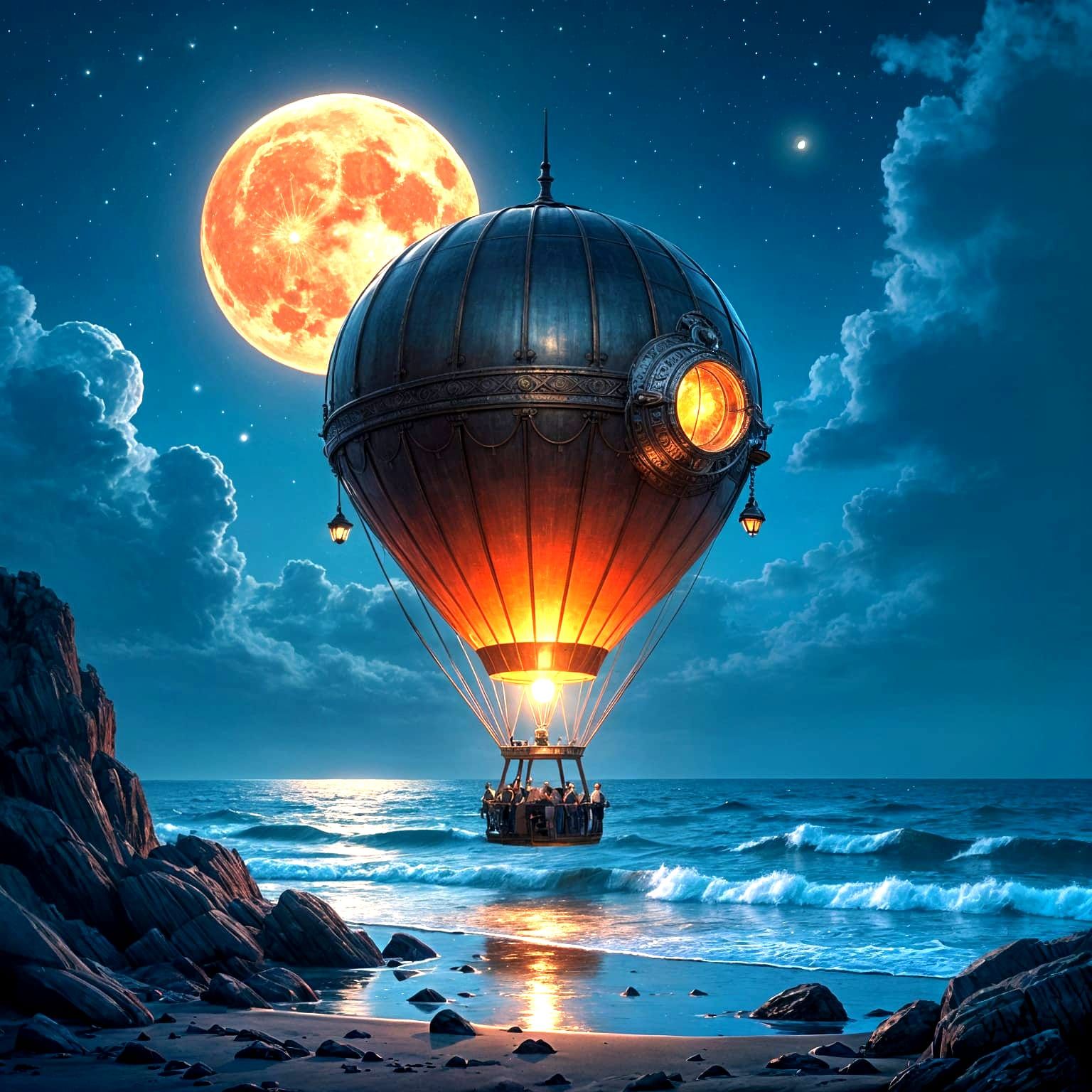 Jules Verne Hot Air Balloon on Rocky Shore
