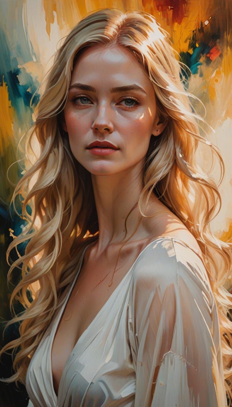Woman with Blonde Hair in Oil Painting Style