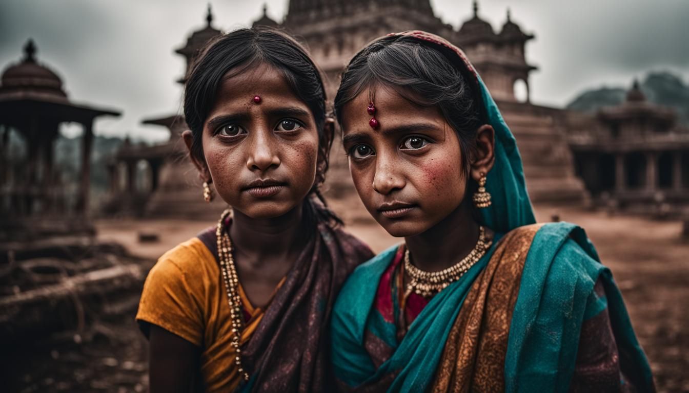 Indian Landscape with Temple and Women