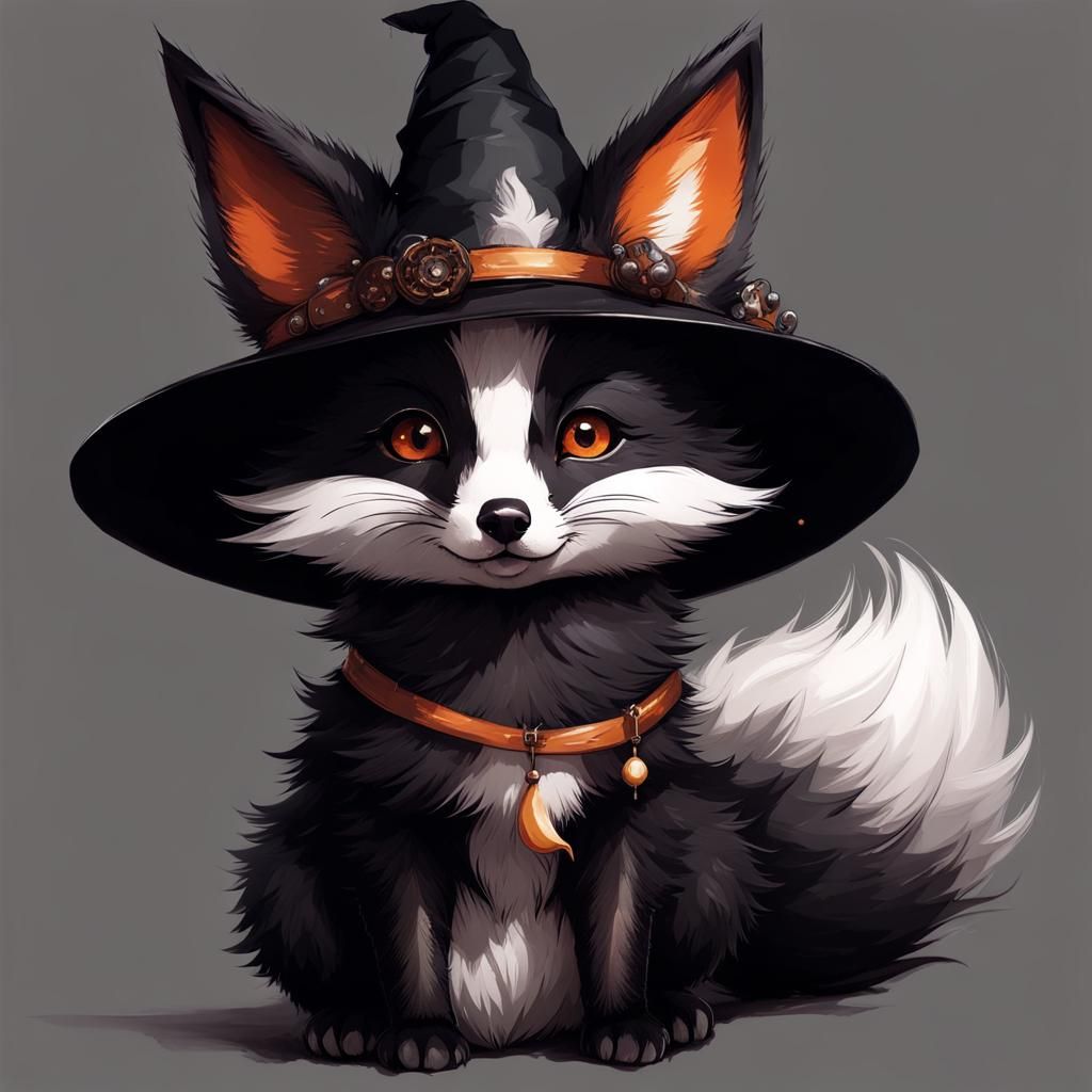 Adorable Black Fox Cub as Whimsical Witch