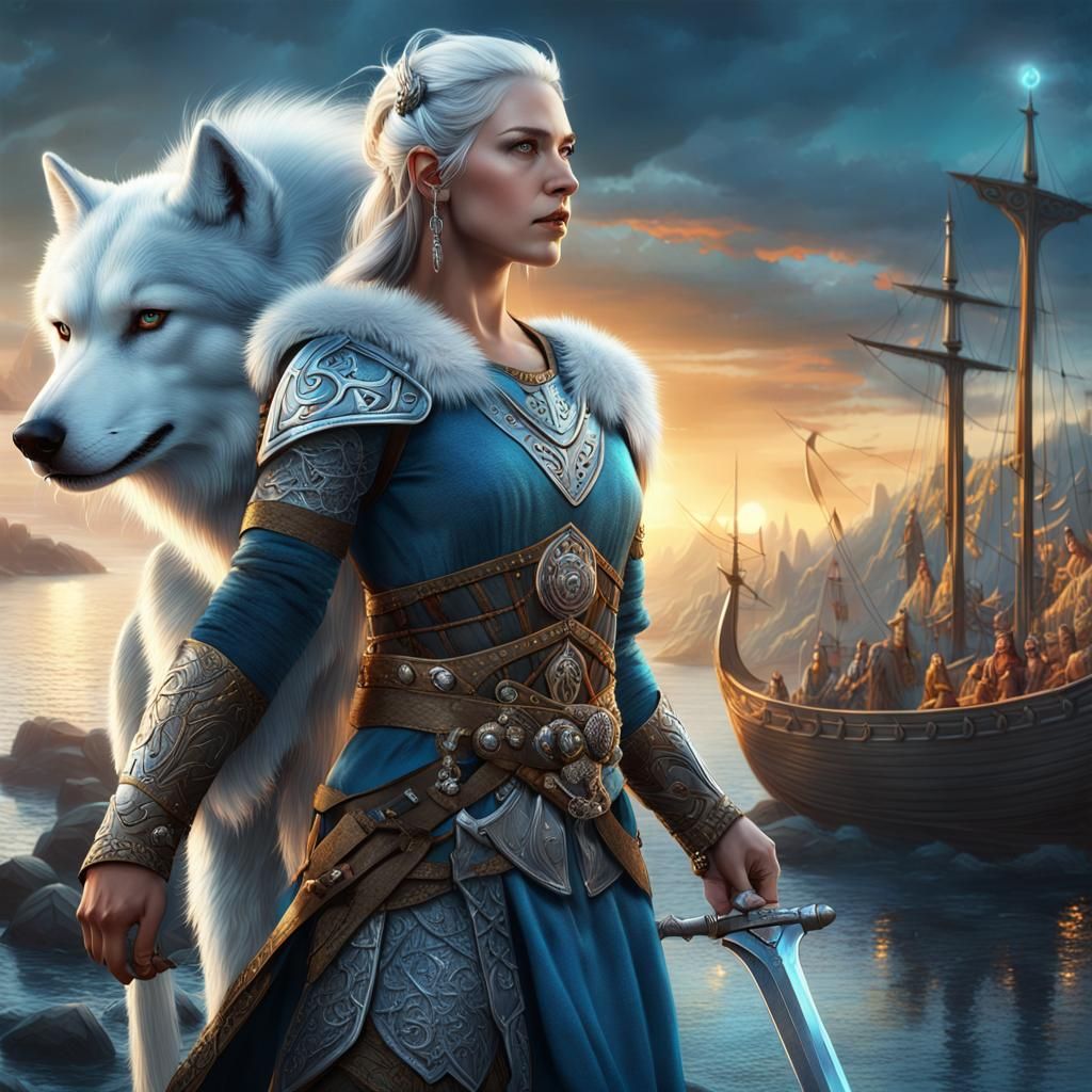 Valkyrie and Silver Wolf in Norse Village