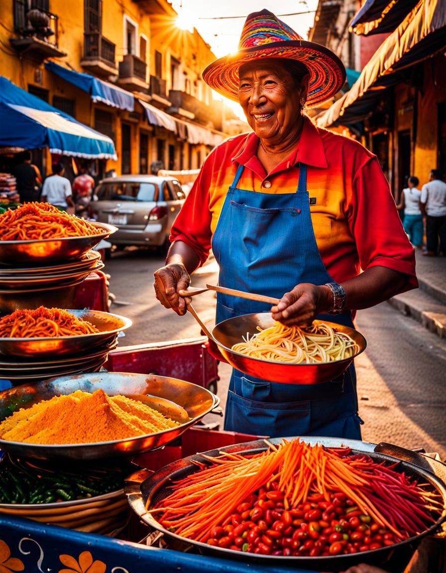 Vibrant Street Food Poster in Mexican Street Art Style