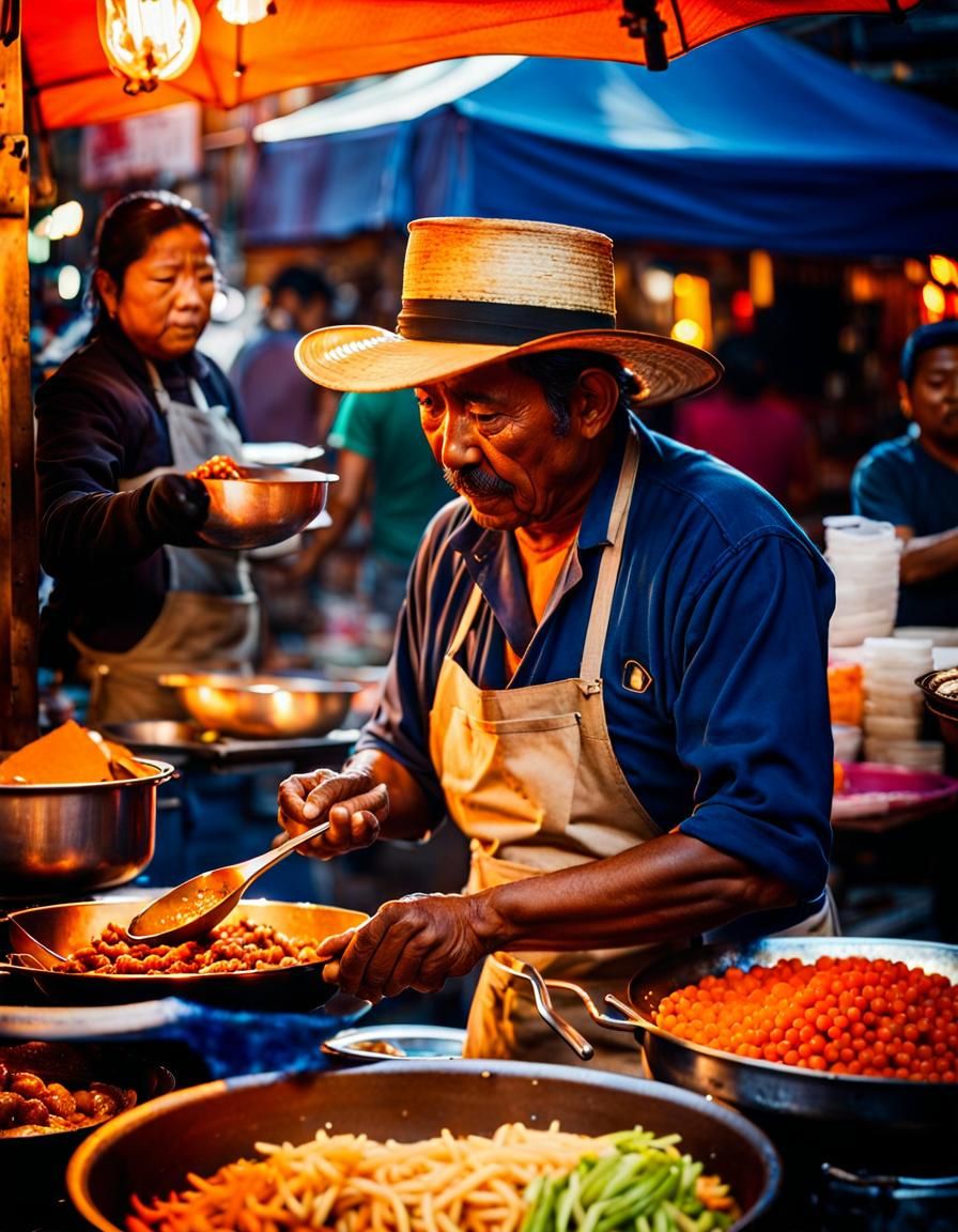 Mexican Street Vendor in a Cinematic Film Still