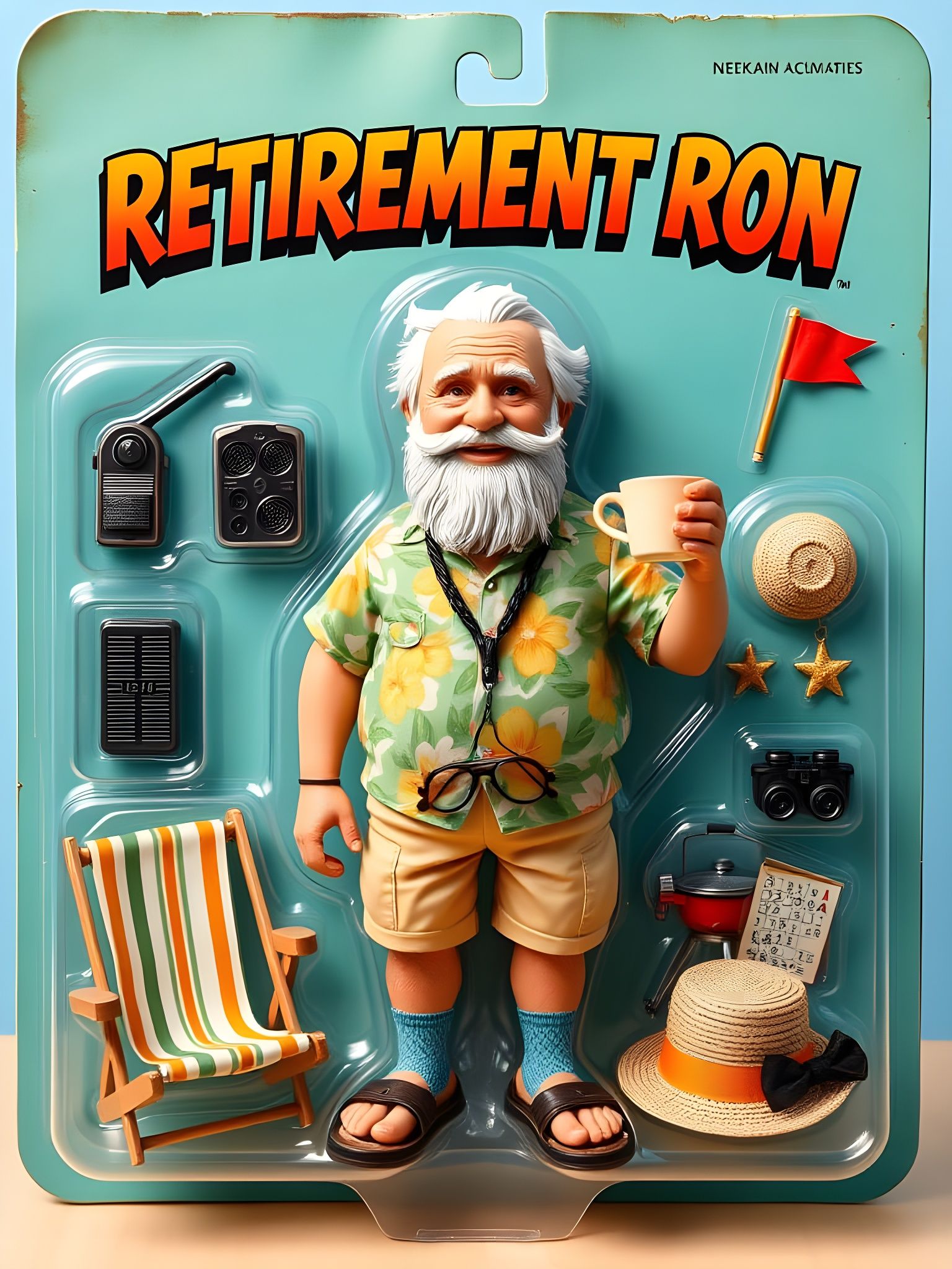 Retro Comic-Style Action Figure Package Featuring Retirement...