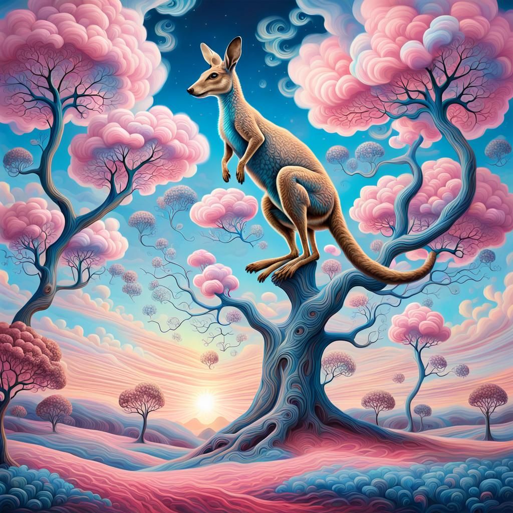Surreal Kangaroo Landscape as Oil Painting
