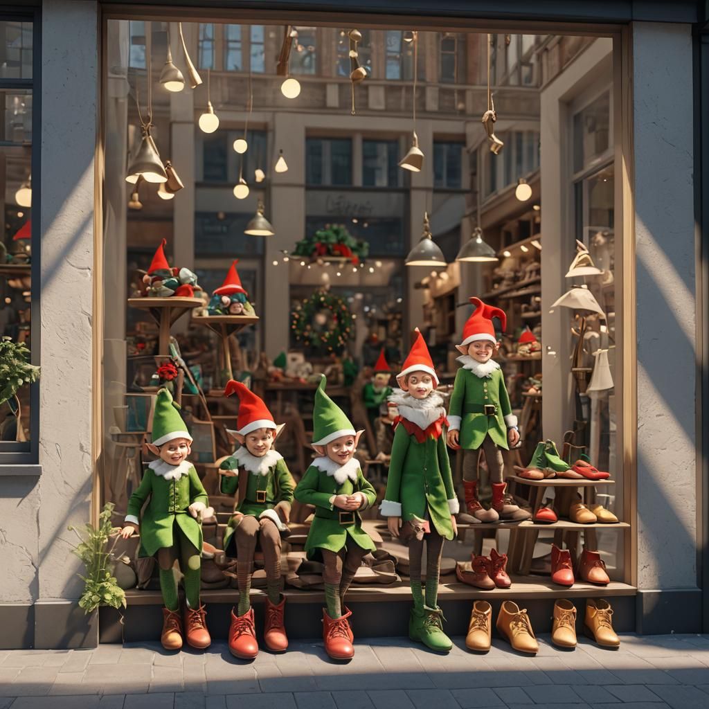 Hyperrealistic Elf Hat and Shoe Shop