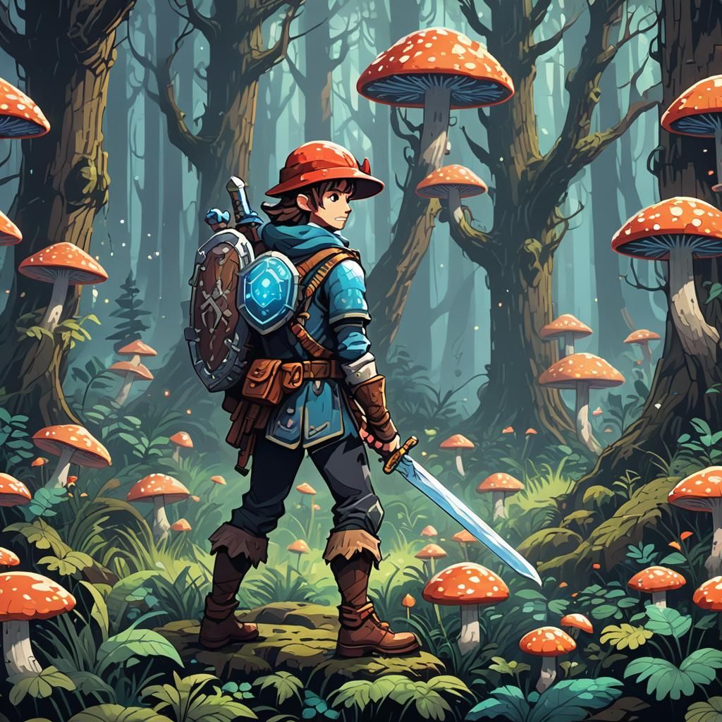 Adventurer in Mystical Forest Pixel Art
