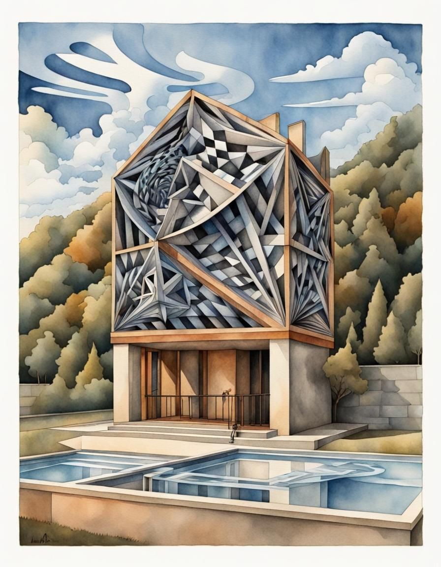 Escher-Inspired Geometric Structure in 3D HDR Style