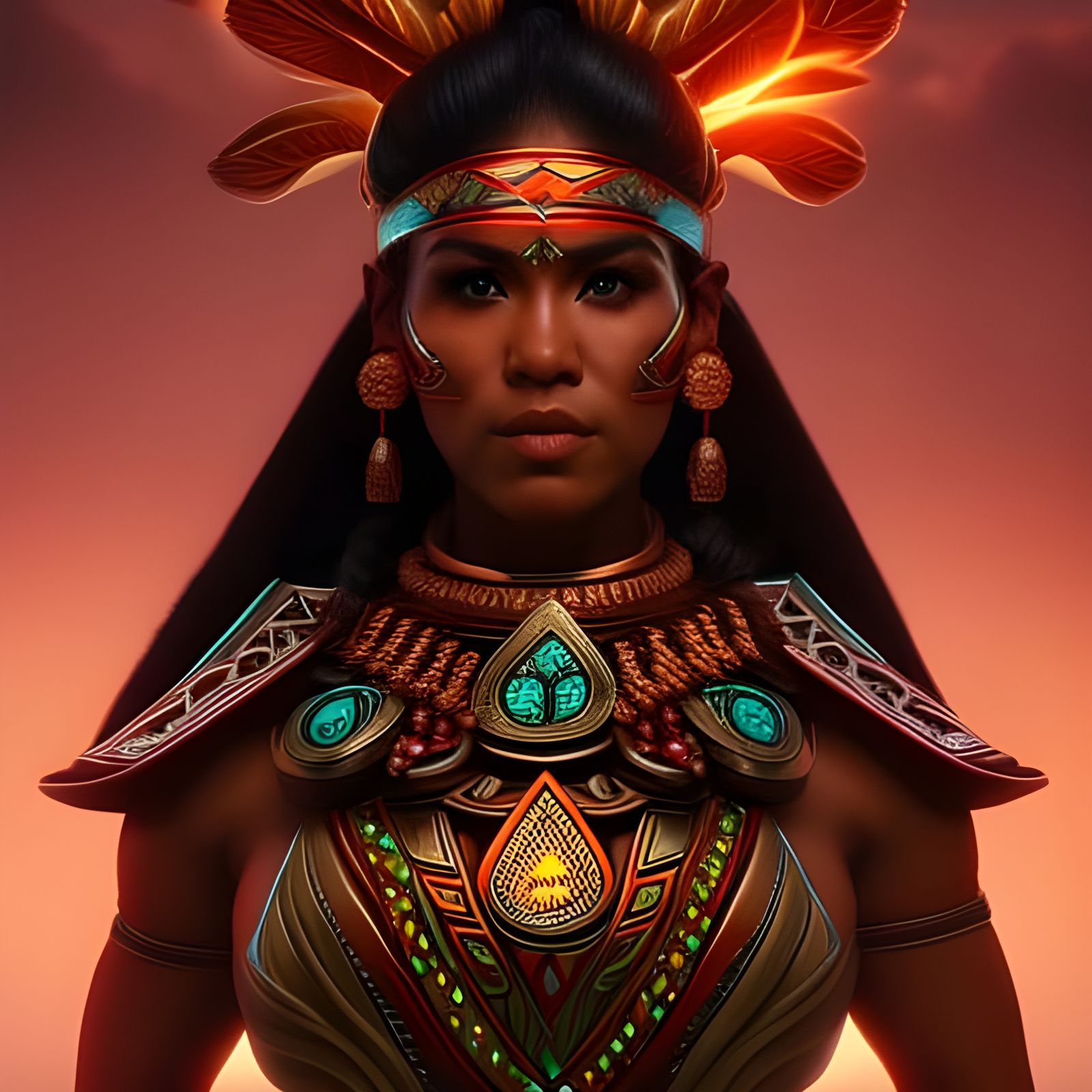 Hispanic Aztec Warrior Princess Portrait in Ethereal Art