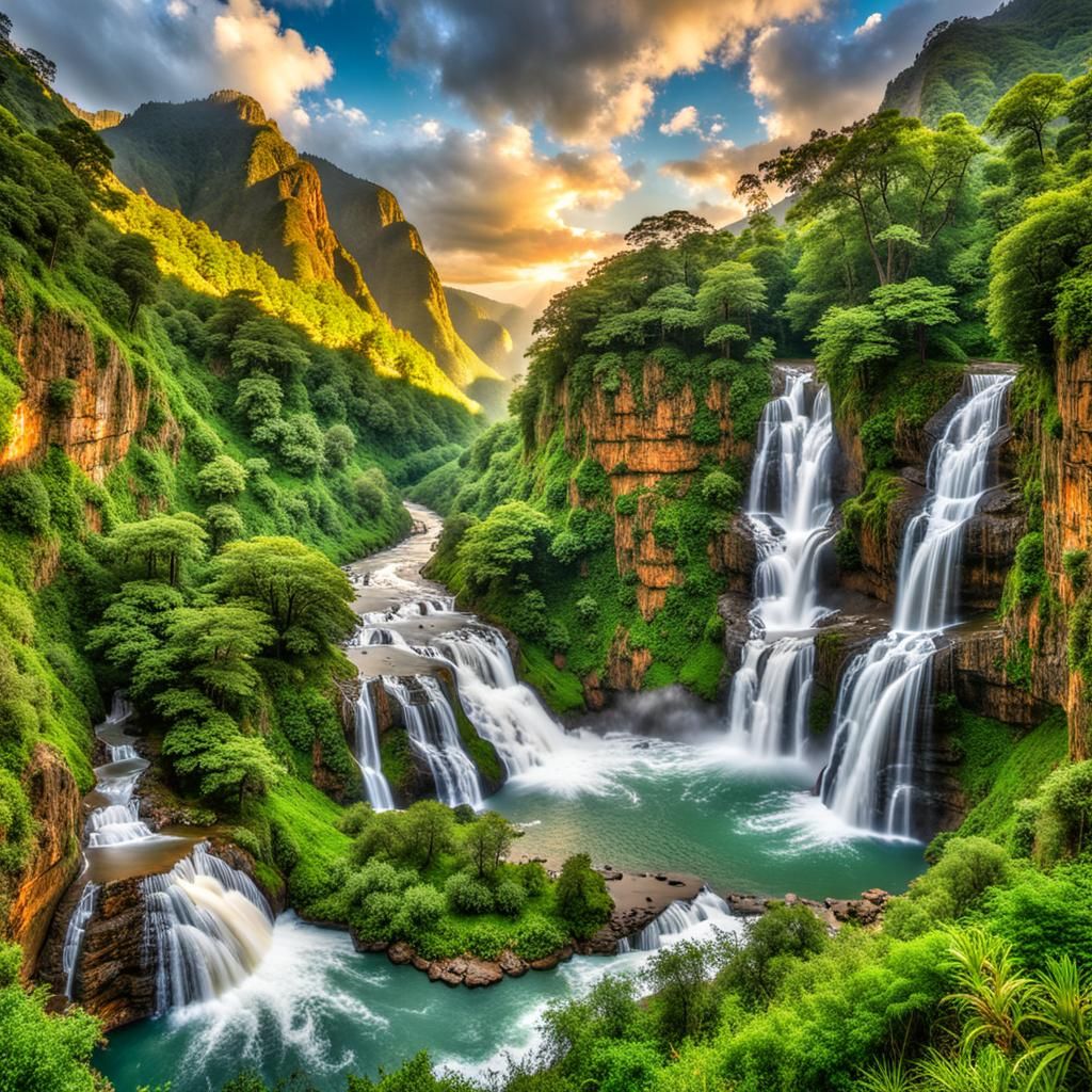 Breathtaking Tamul Waterfall at Sunset