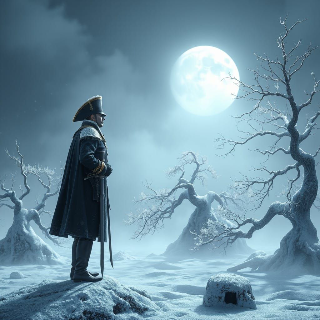 Napoleonic Soldier Contemplates Mystical Bonsai Landscape