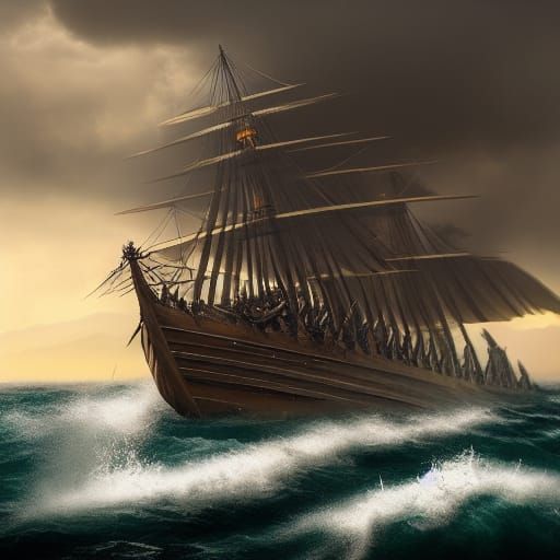 Epic Roman Trireme Sea Battle Matte Painting