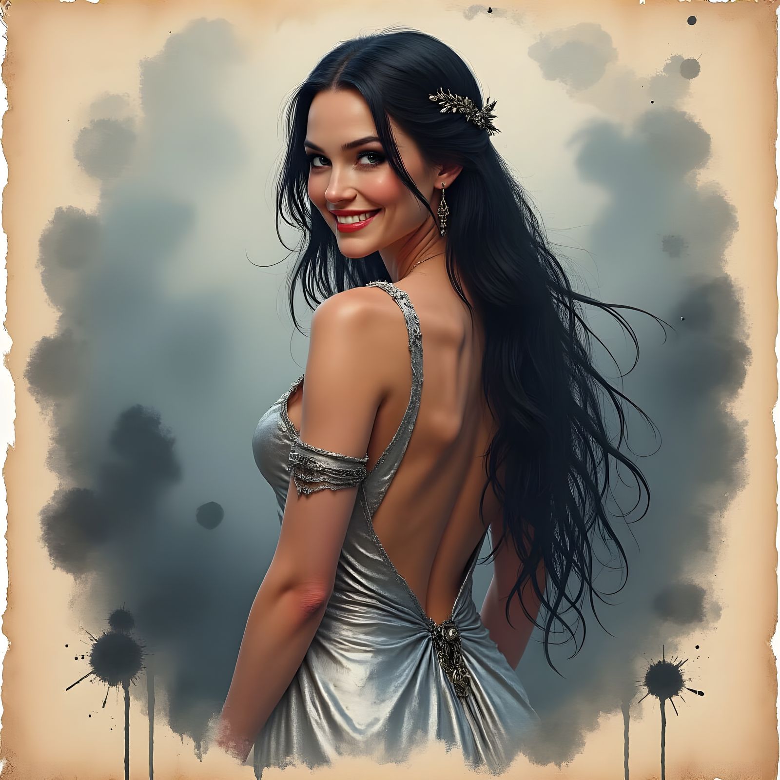 Stunning Norse Goddess Portrait with Watercolor and Ink