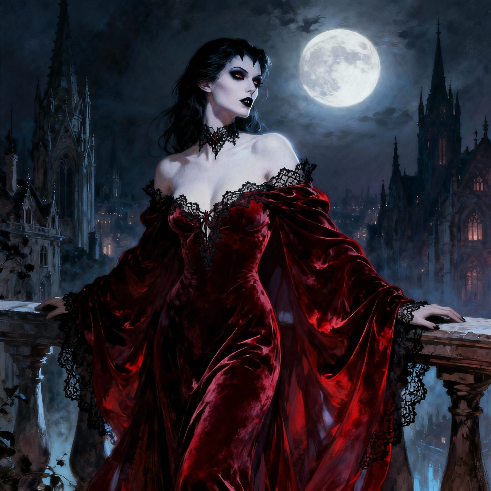 Milo Manara Style Vampire on Moonlit Balcony