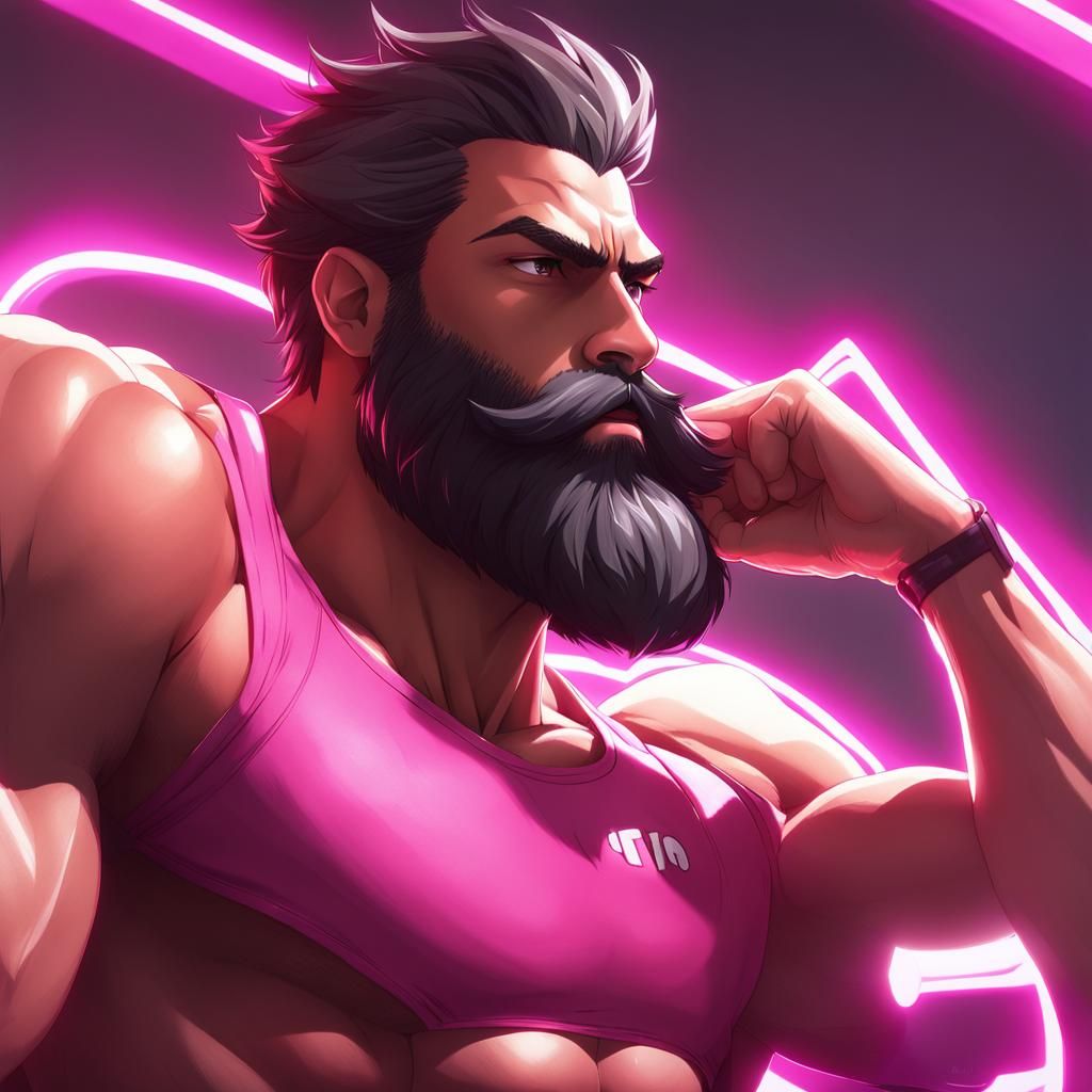 Muscular Man in Pink Speedo, 3D Anime Art