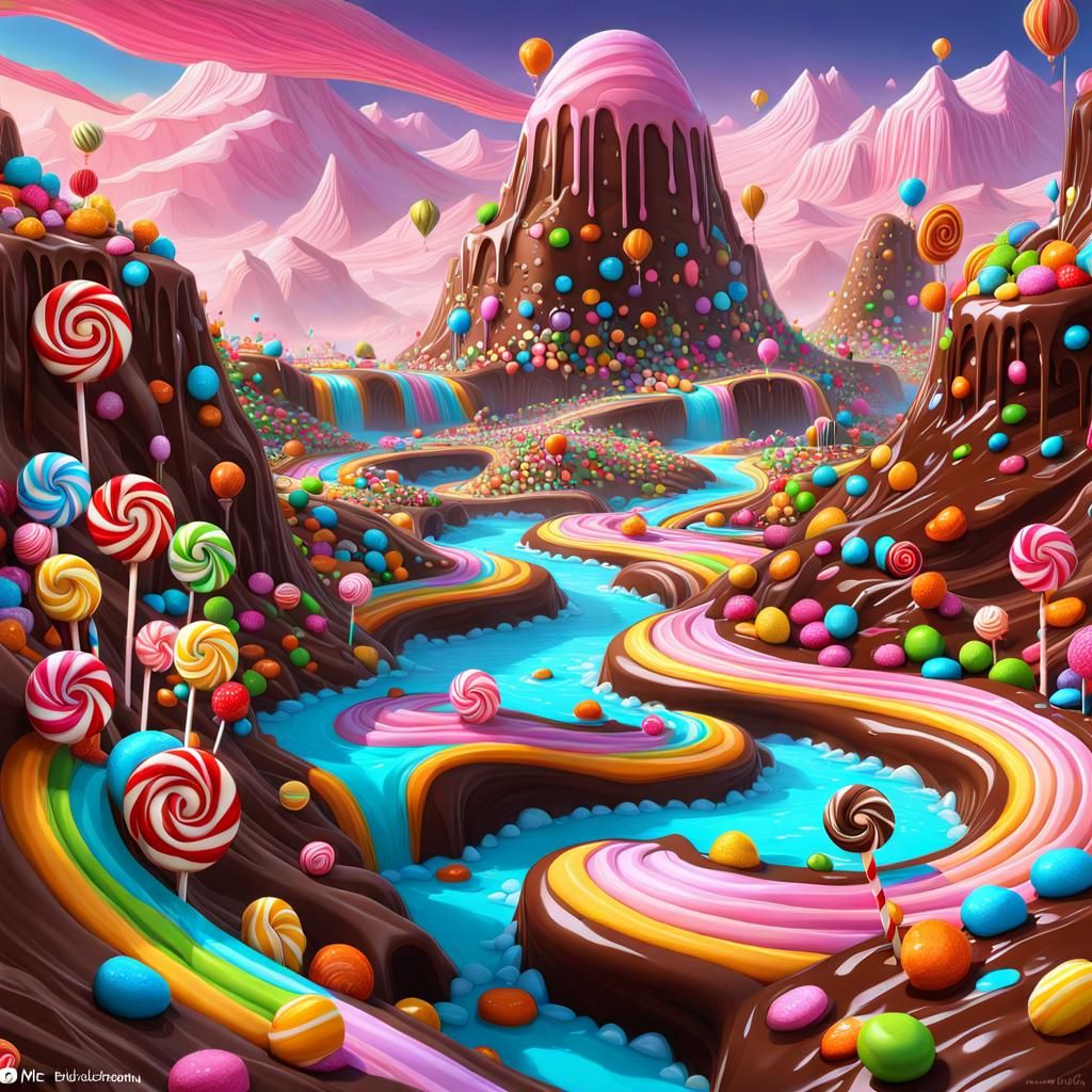 Epic Candy Landscape with Chocolate River