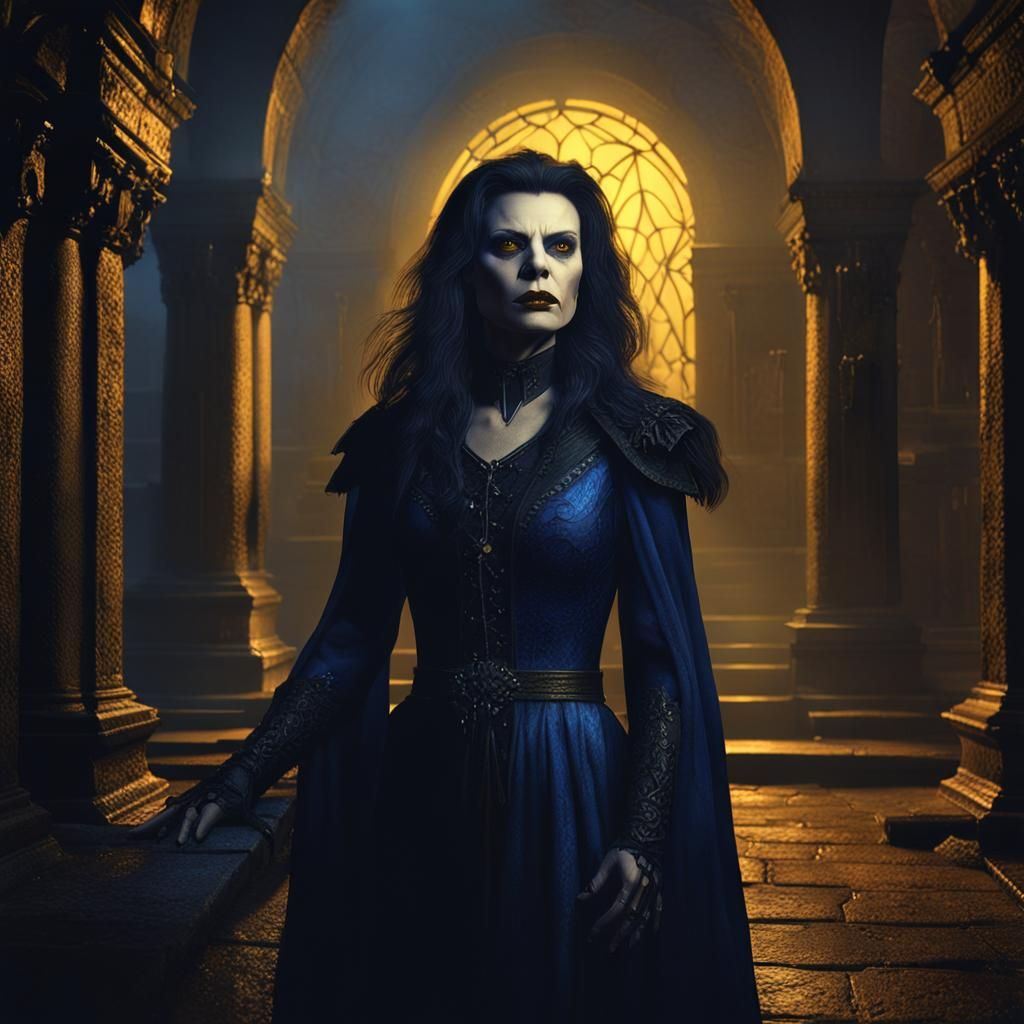 Female Vampire in Crypt: Dark Fantasy Digital Art