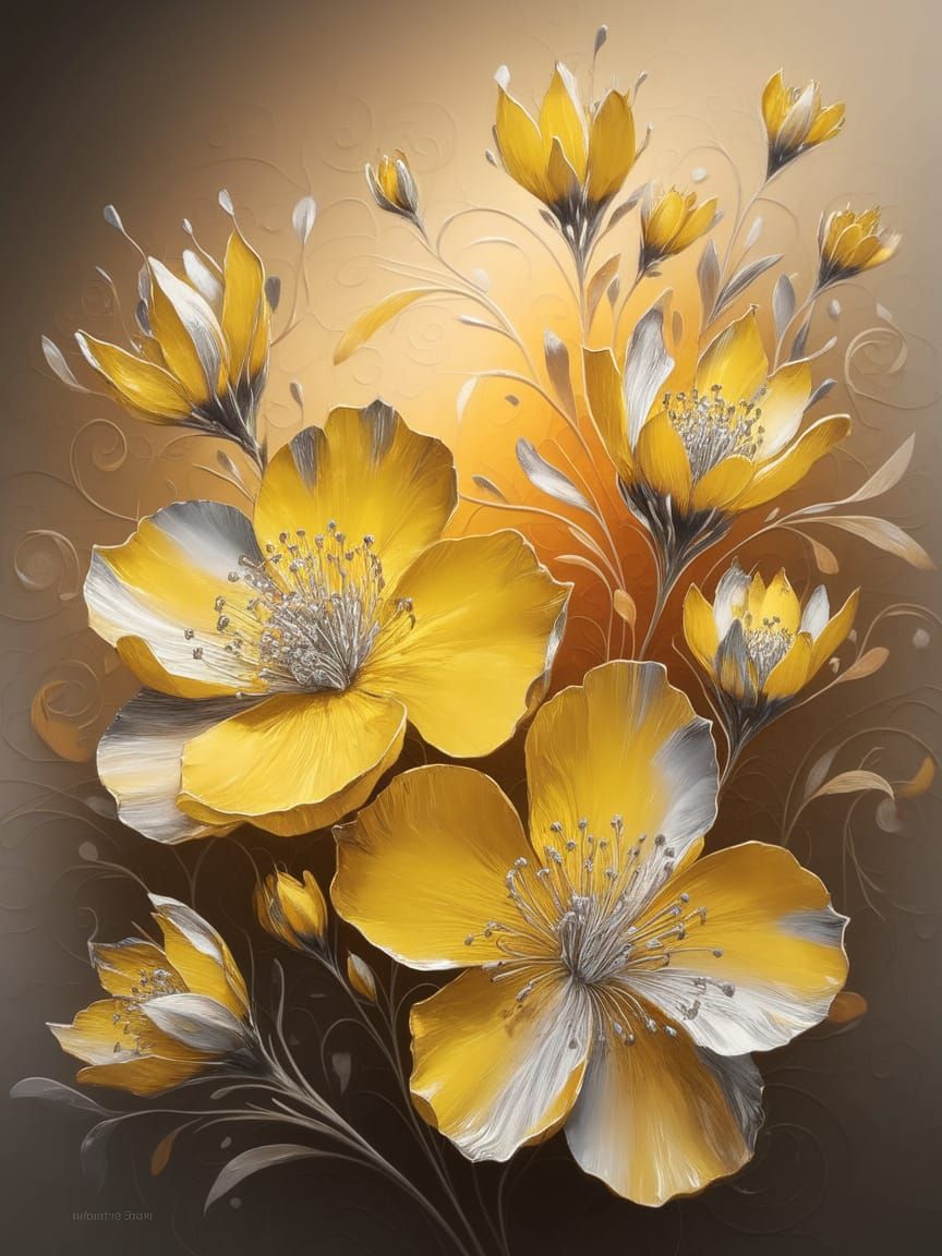 Vibrant Yellow Blossoms in Whimsical Acrylic Art