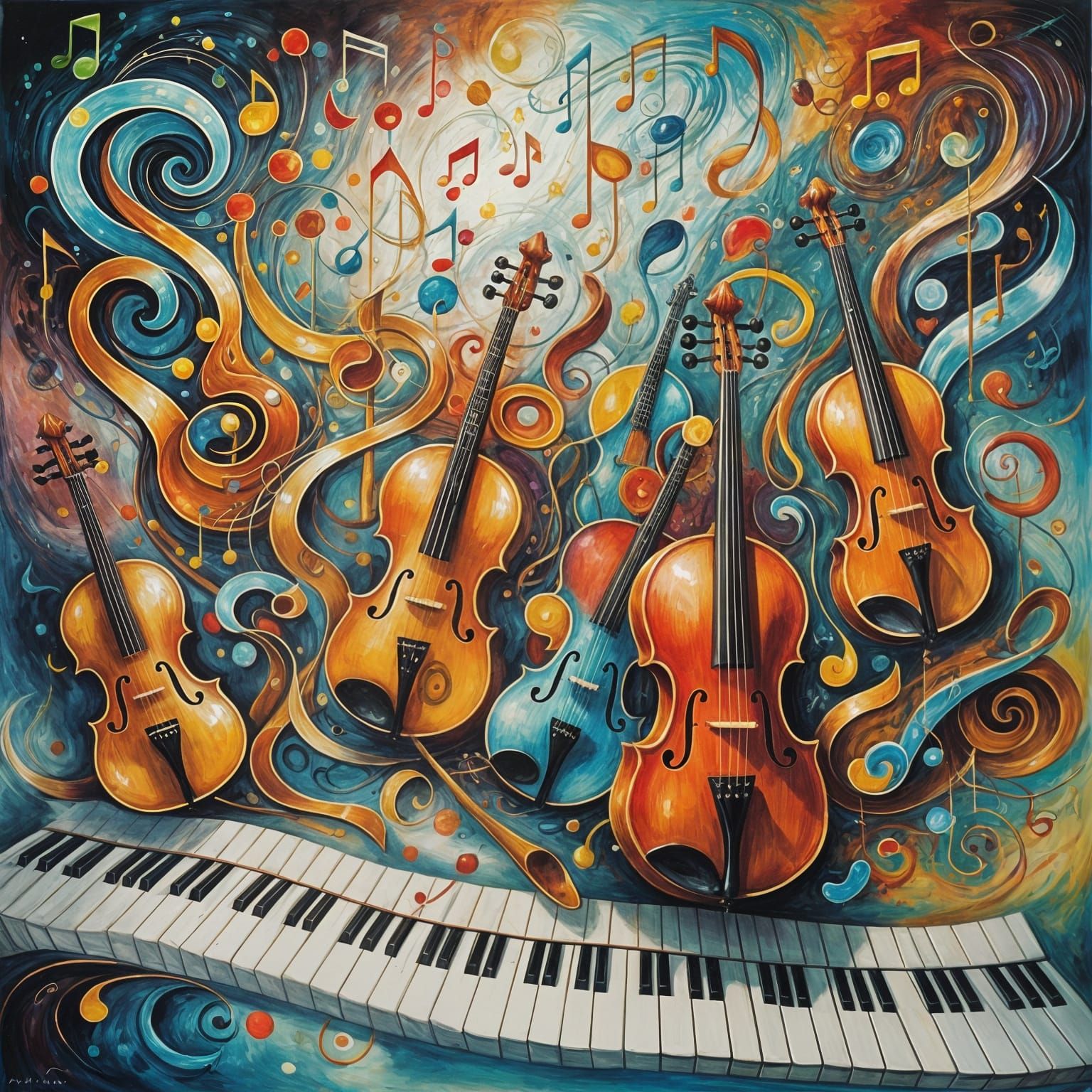 Surreal Musical Instruments and Notes in Magical Impressioni...