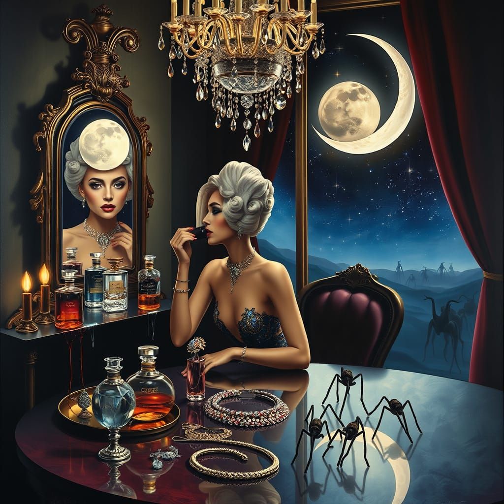 Glamorous Eccentric Woman in Dali-Inspired Dreamscape