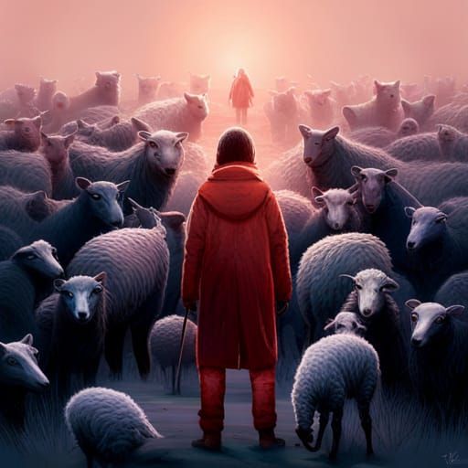 Wolf Among Sheep: A Dark Digital Illustration