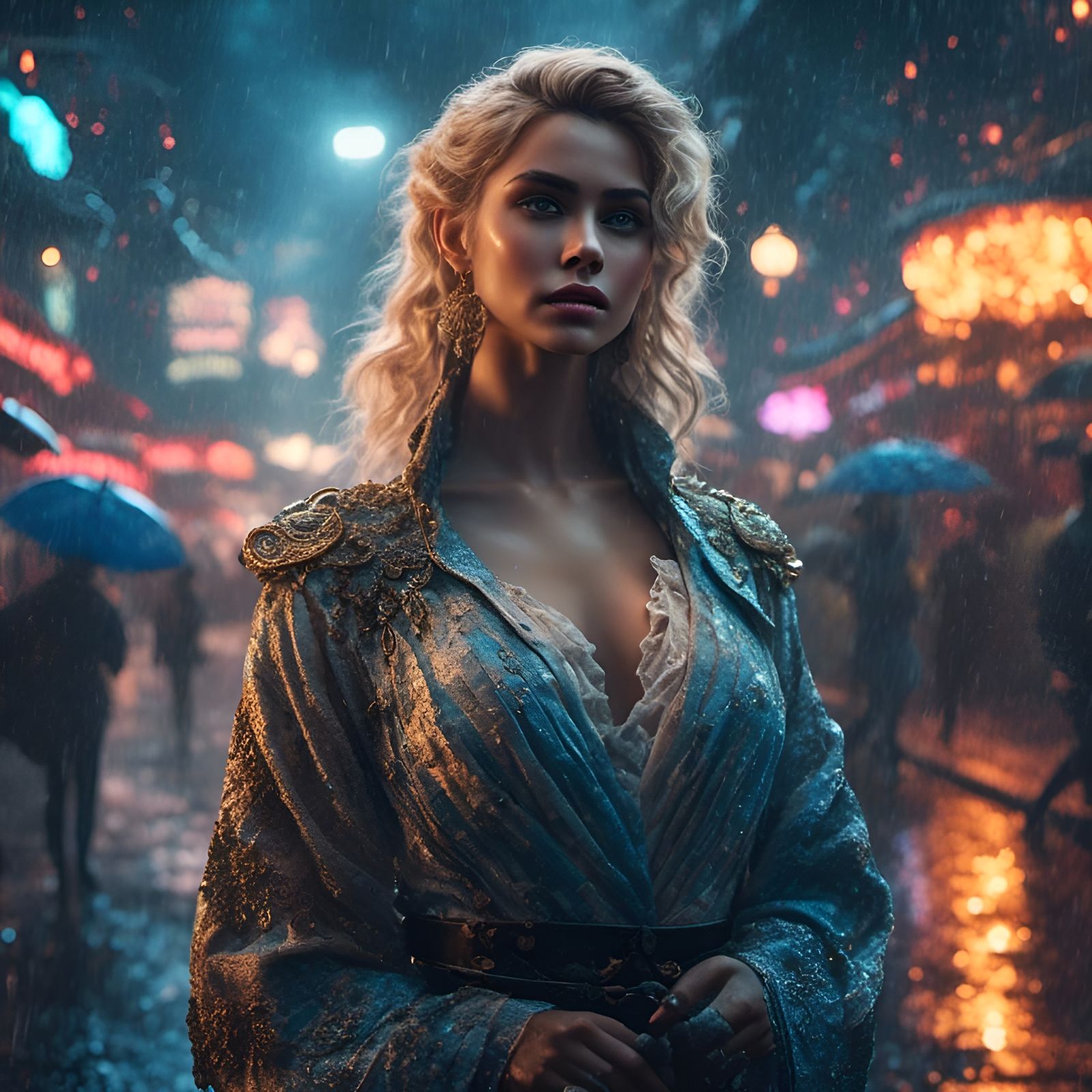 Ornate Portrait of Woman in the Rain