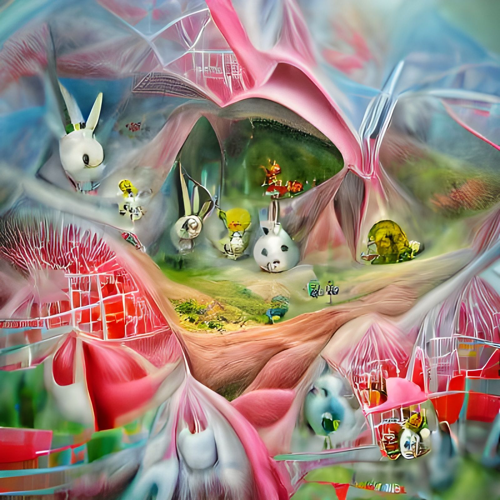 Fluffy Bunnies in a Surreal Magical Valley