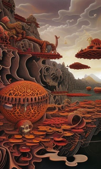 Birth of Death: Surreal Art Nouveau Lotus Lake