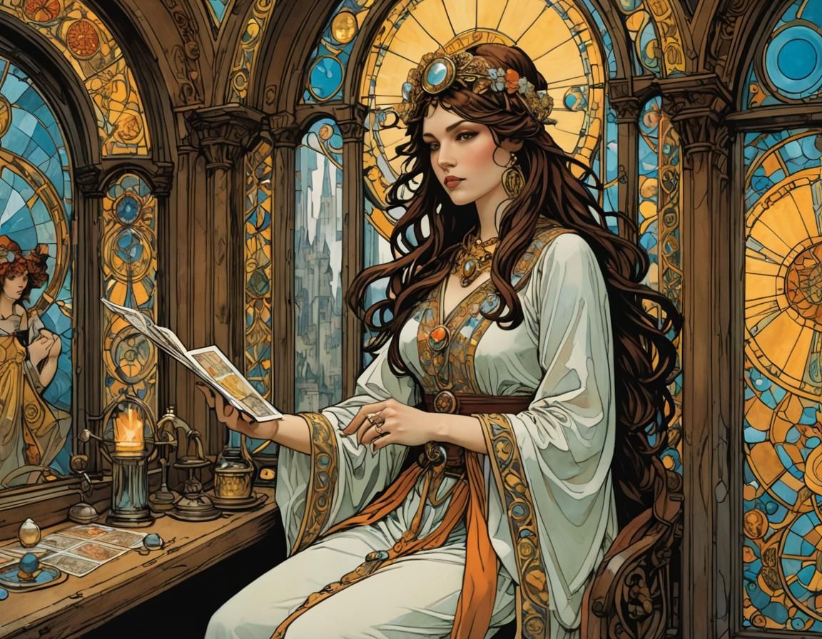 Lady Stemming-Rhædes: Corpulent Fortune Teller in Art Nouvea...