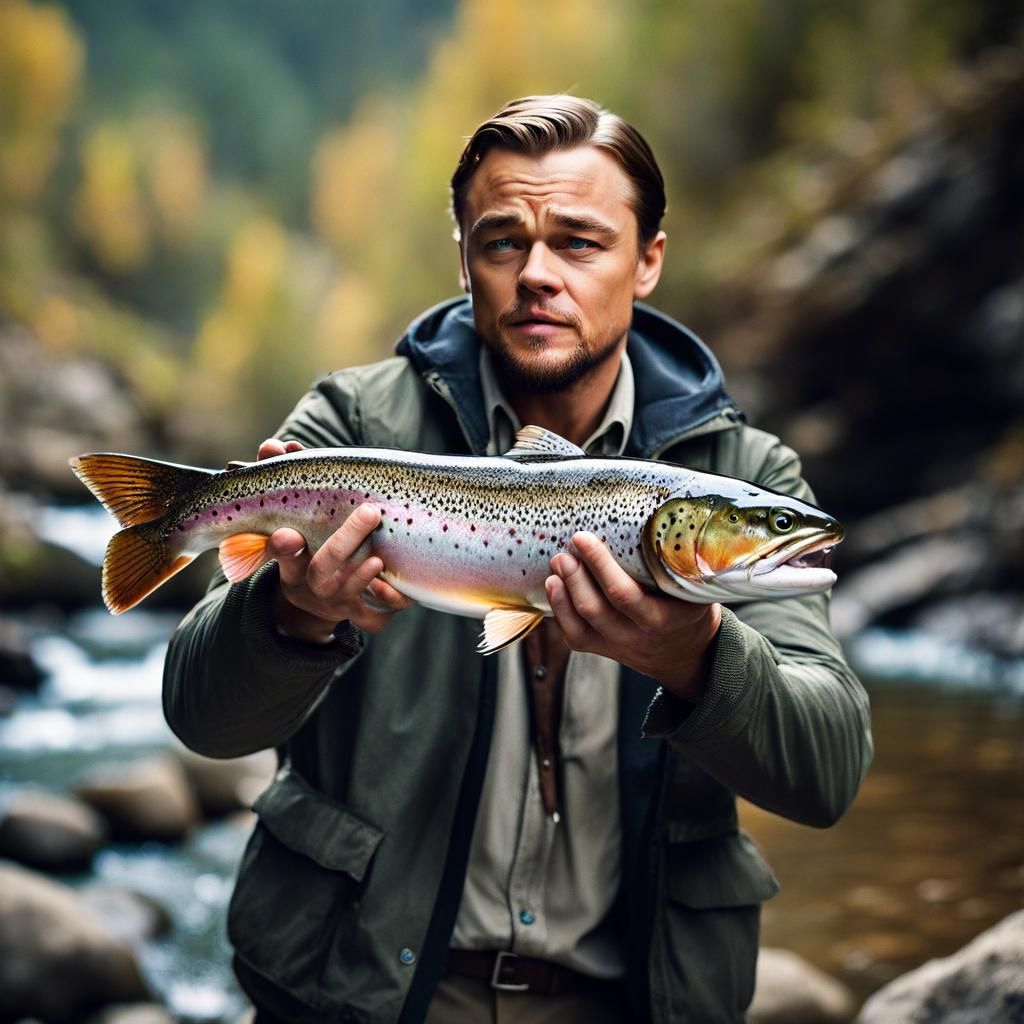 Man Holding Trout in Mountain Creek Photo
